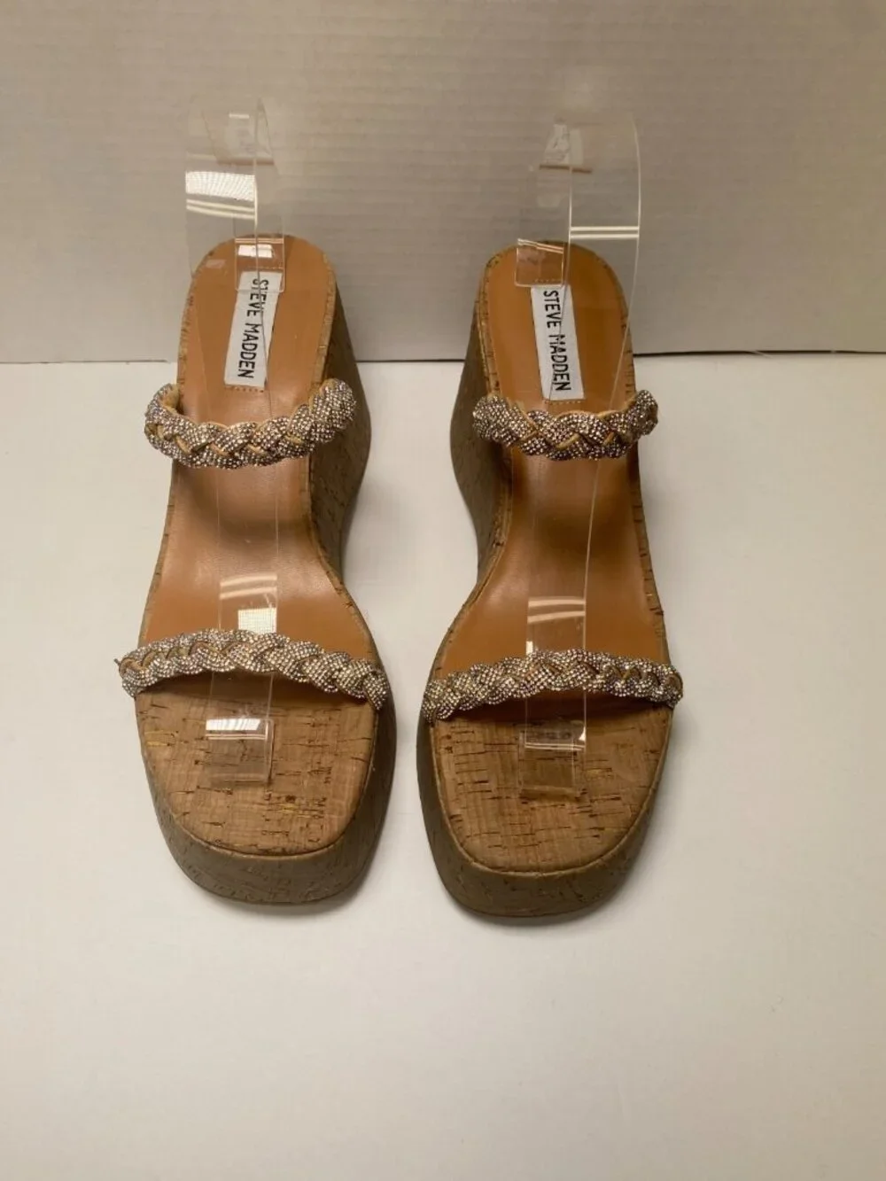 Steve Madden Women's Danya Rhinestone Cork Wedge Strap Sandal Sz 9